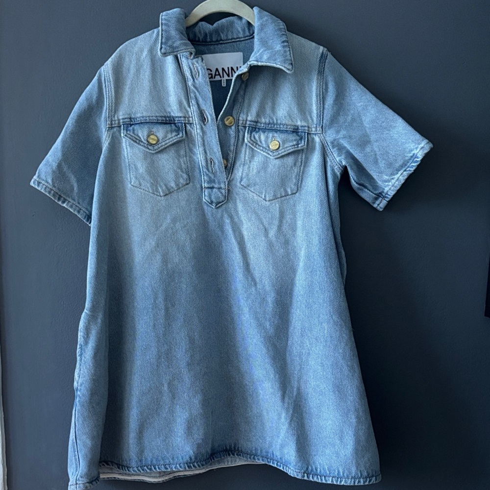 Ganni Light Blue Denim Mini Dress